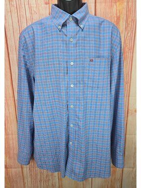 Southern Tide Mens Classic Fit Blue Plaid Shirt Large